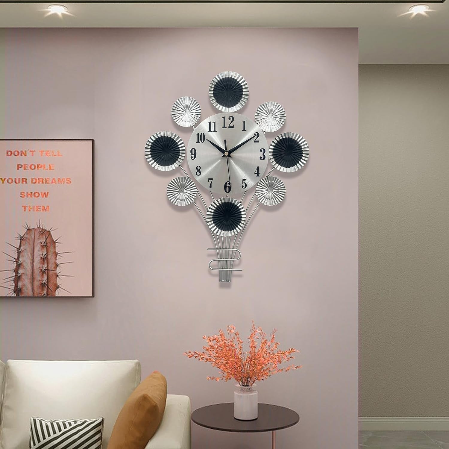 32cm Silver 3D Balloon Wall Clock Modern Silent Non-Ticking Quartz Art Décor