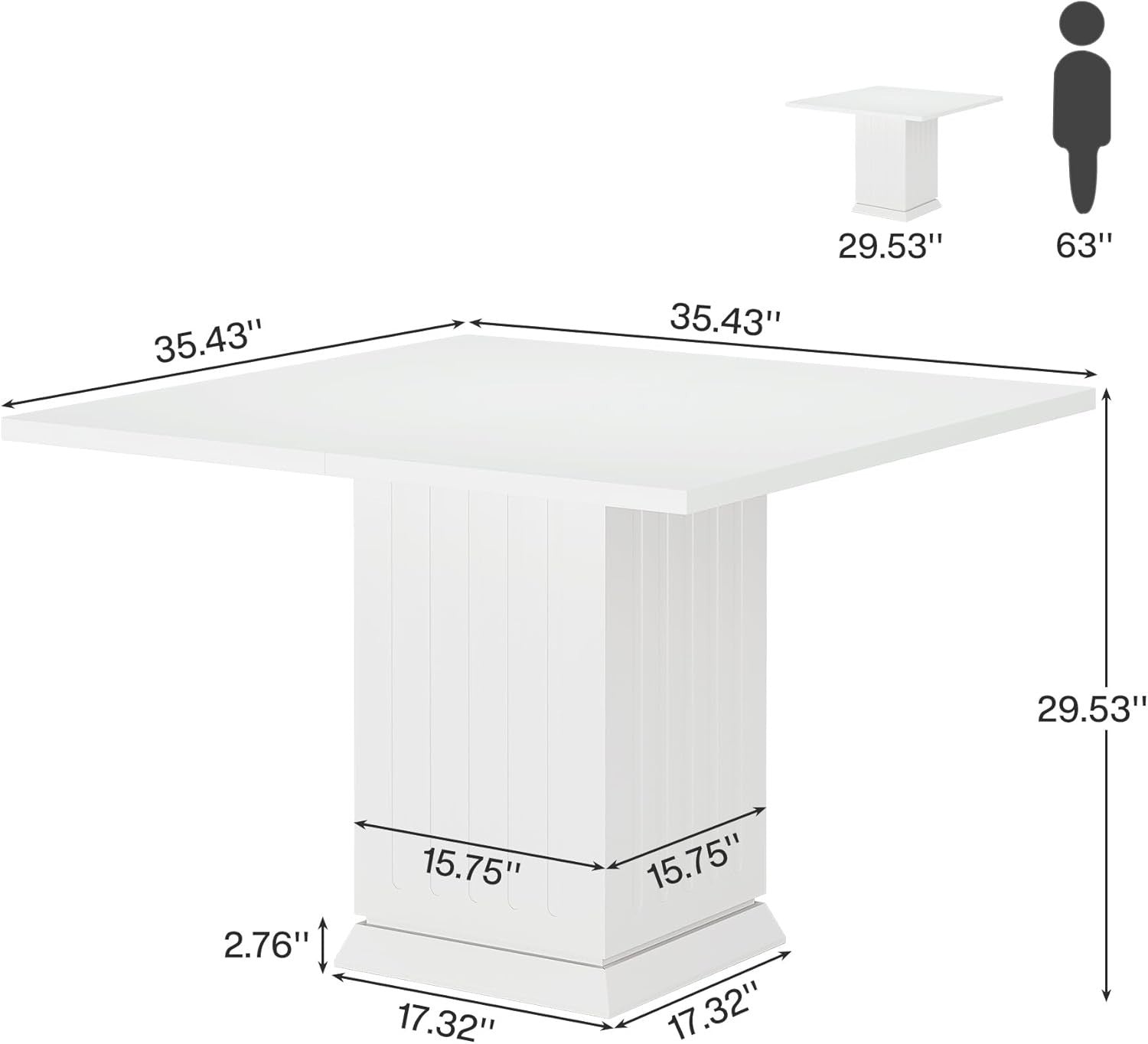 White Square Dining Table 90CM with Placemats, Small Kitchen Pedestal