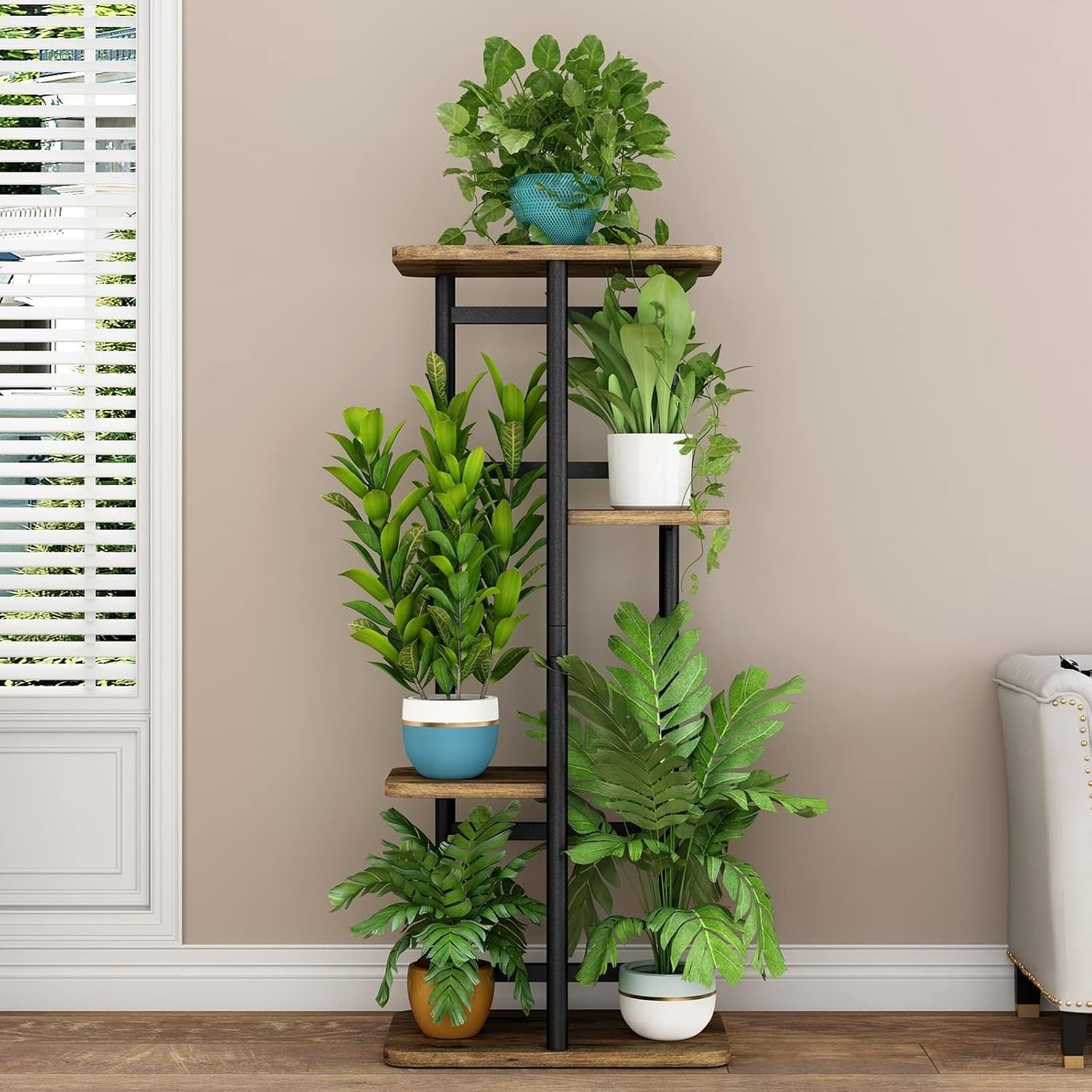4 Tier Metal Plant Stand Indoor 5 Pot Flower Shelf Corner Display Rack for Home