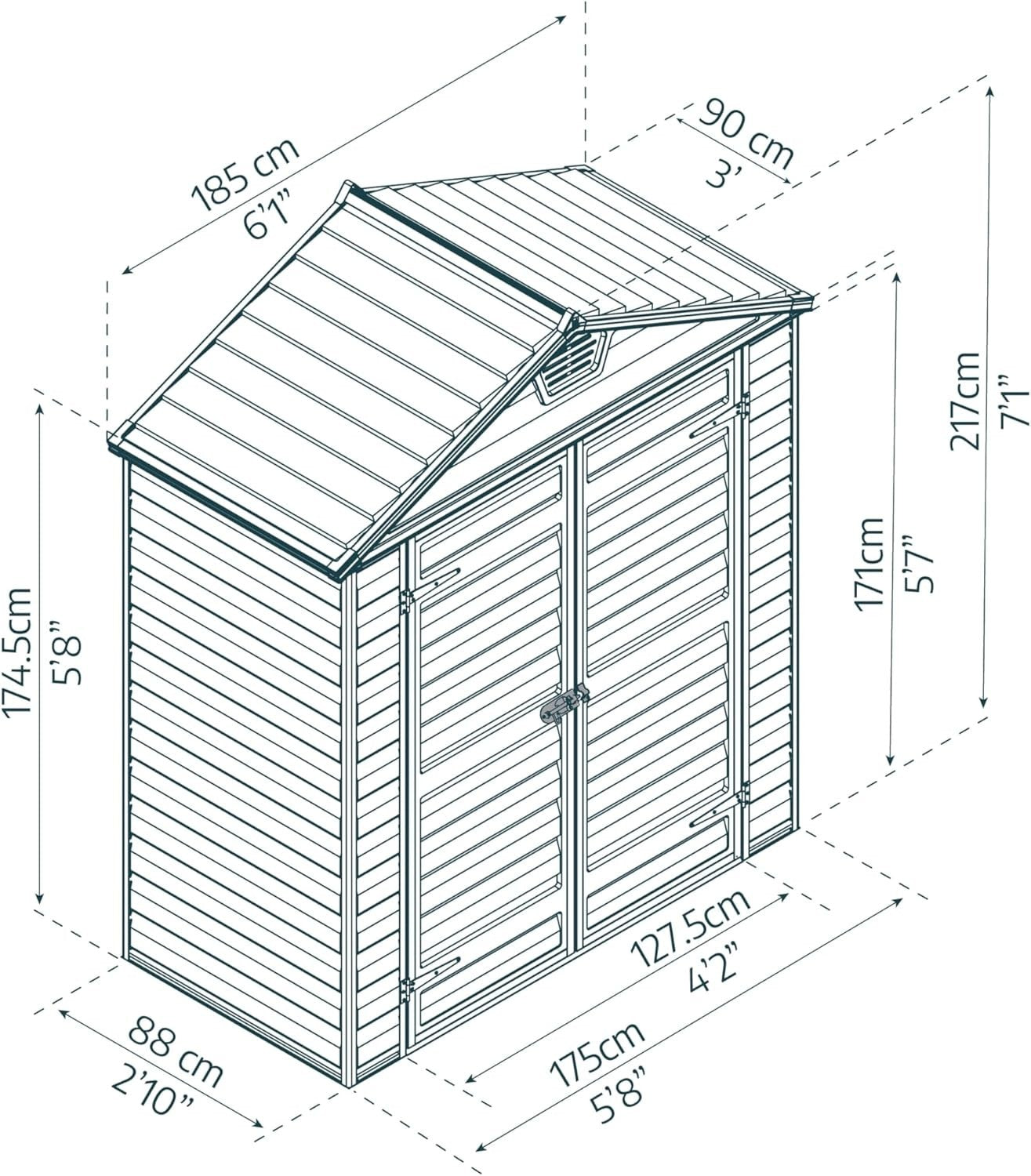 Outdoor Metal Storage Shed 6x3’ Grey Skylight Weatherproof with Shelves