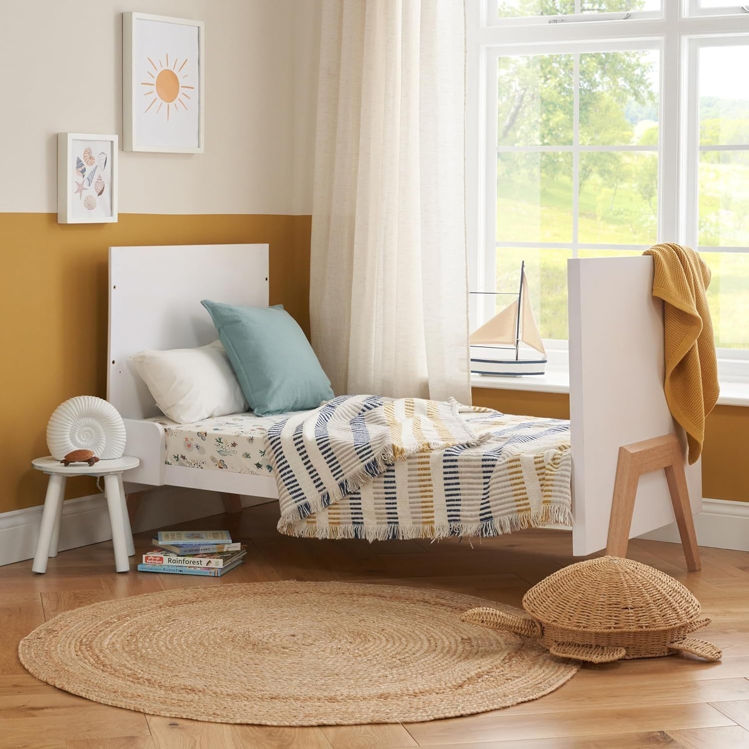 3in1 Baby Cot Bed Convertible Toddler Day Bed Adjustable Height Oak White 140x70