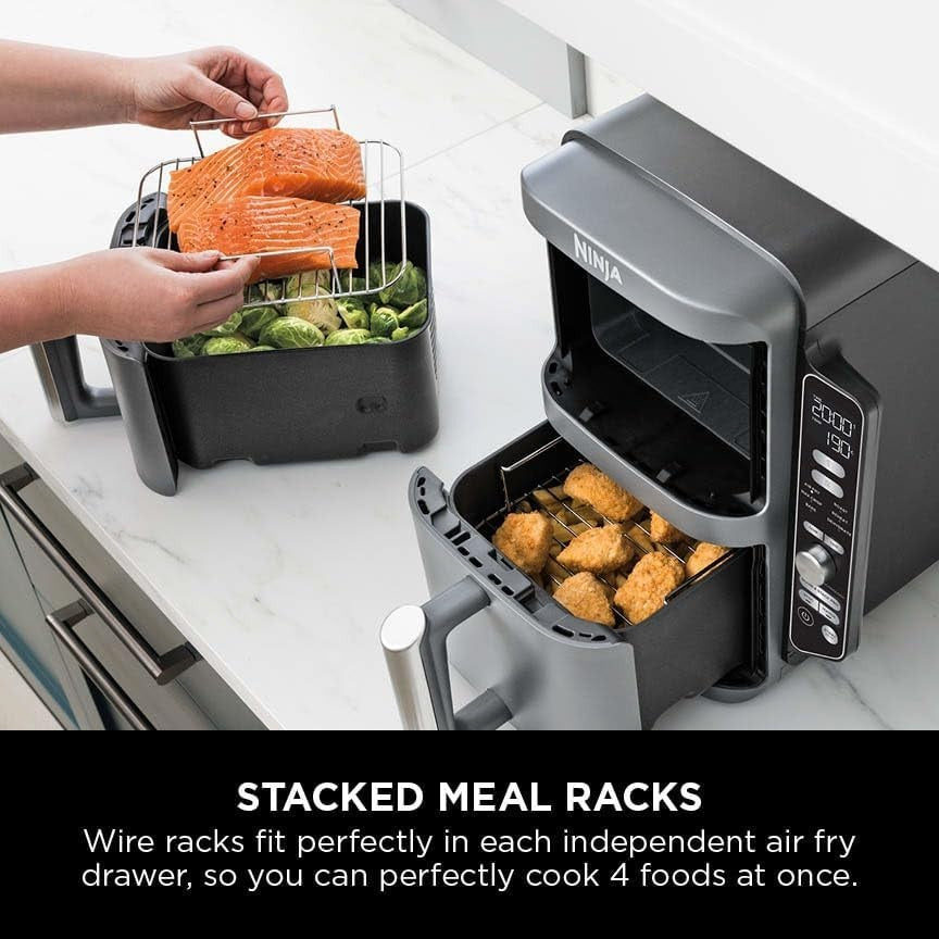 Vertical Dual Drawer Air Fryer 9.5L | Slim Space-Saving 4-Level Cooker | 6-in-1