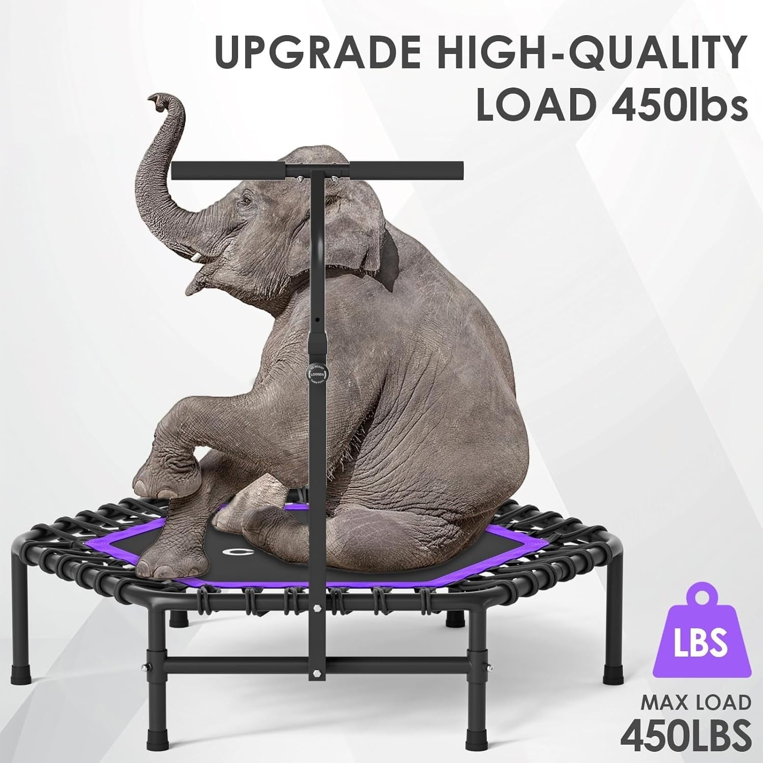 45in Springless Fitness Rebounder Adjustable Handle Quiet Indoor