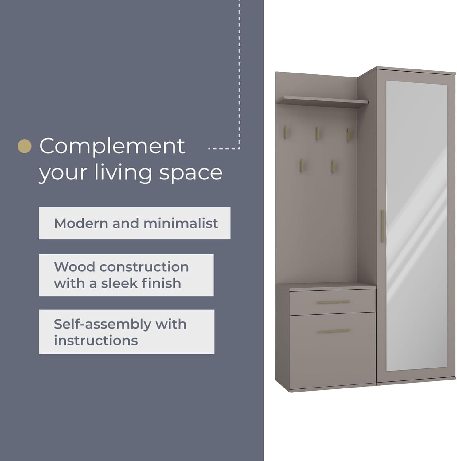 Modern Clay Hallway Wardrobe with Hooks, Shelves & Shoe Storage, 180cm