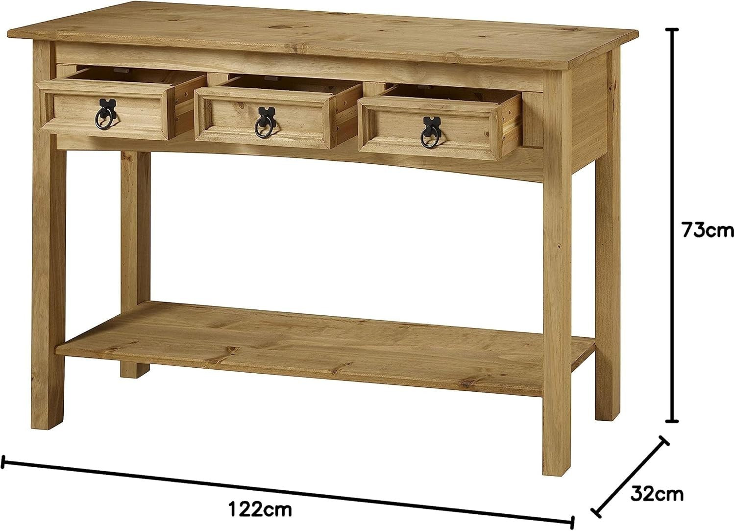Rustic Console Table with 3 Drawers – Solid Pine Hallway Storage Unit