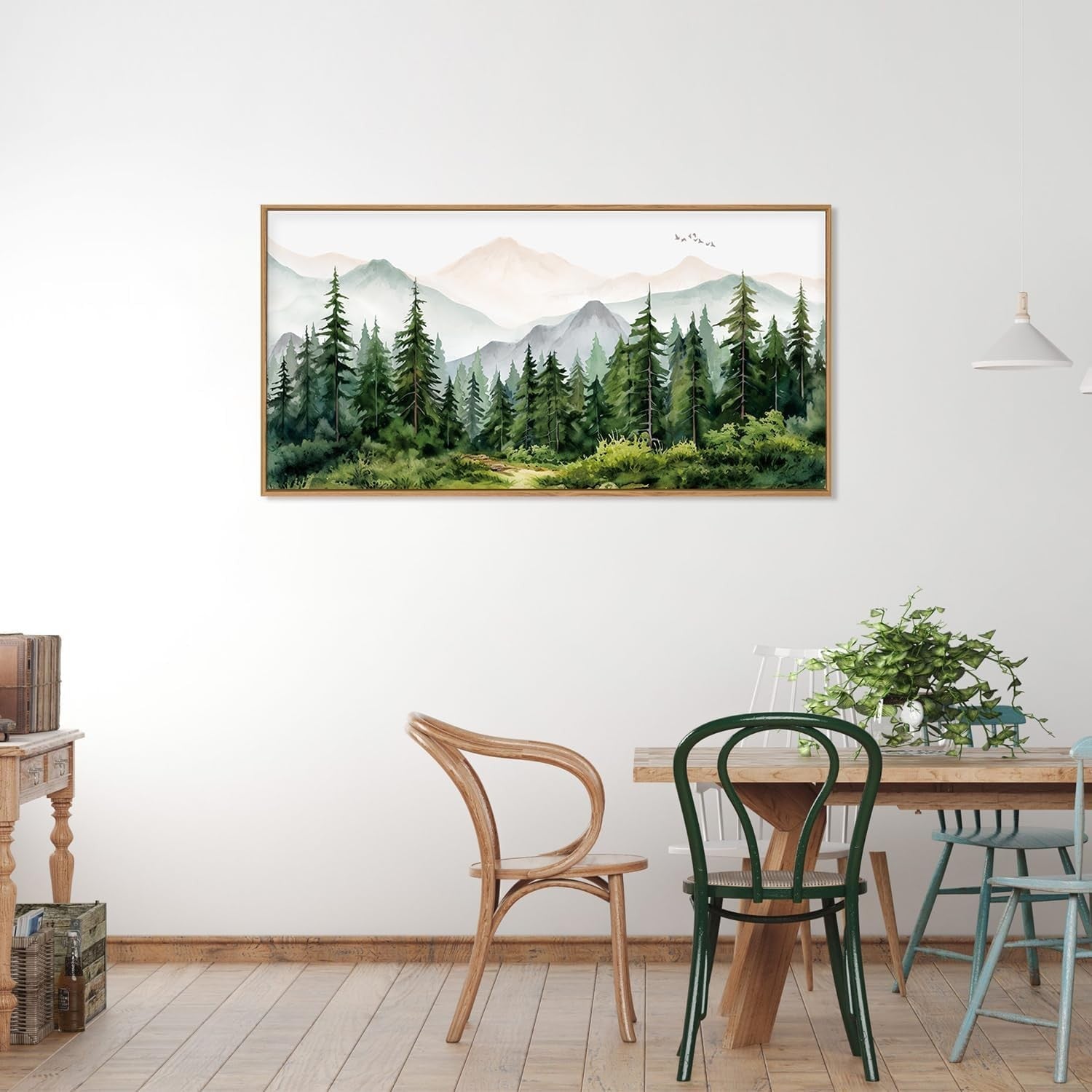 Forest Mountain Canvas Wall Art Framed Watercolor Nature Landscape Print 20x40