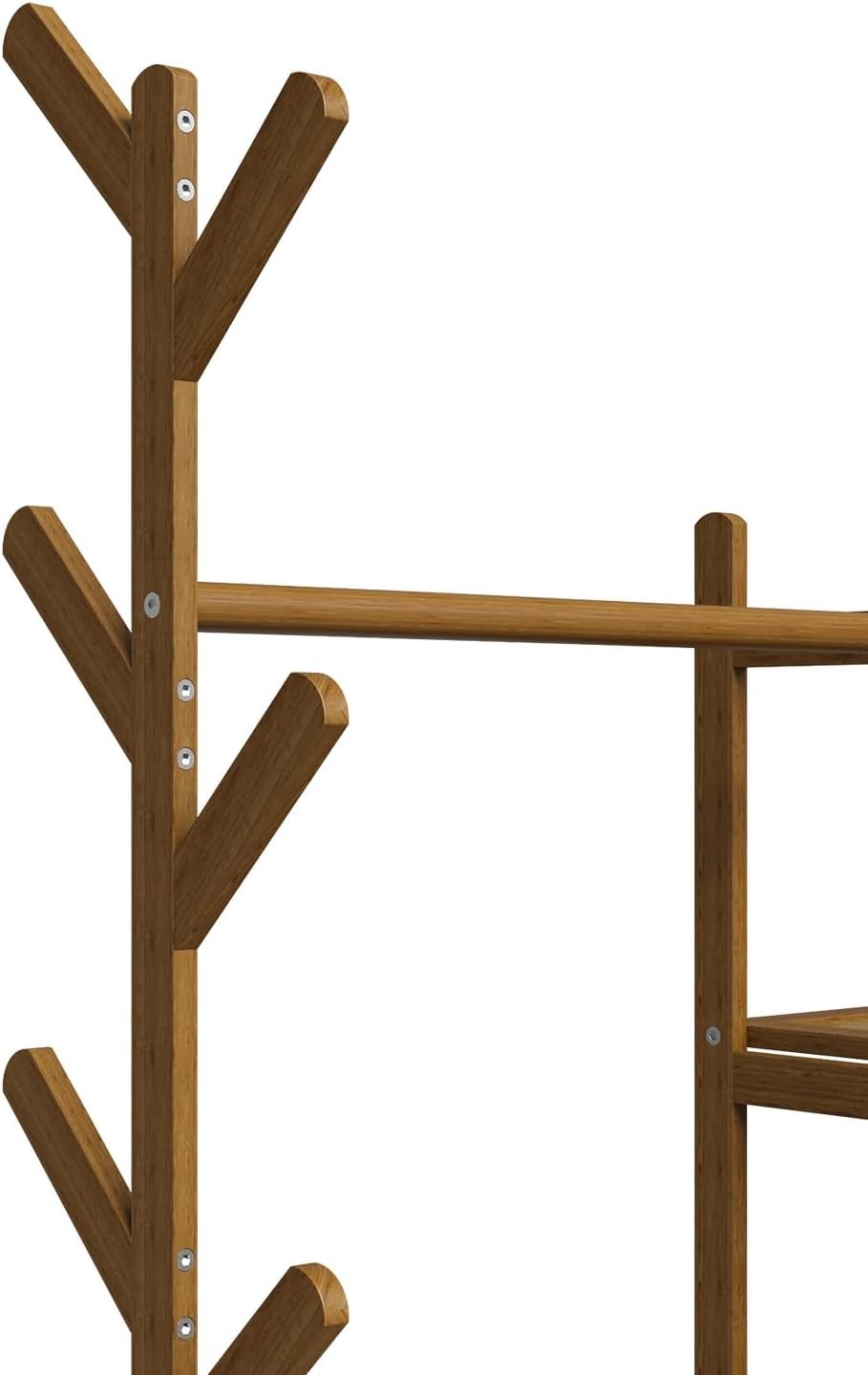 Bamboo Clothes Rail with 6 Shelves & Hooks, Tea Wardrobe