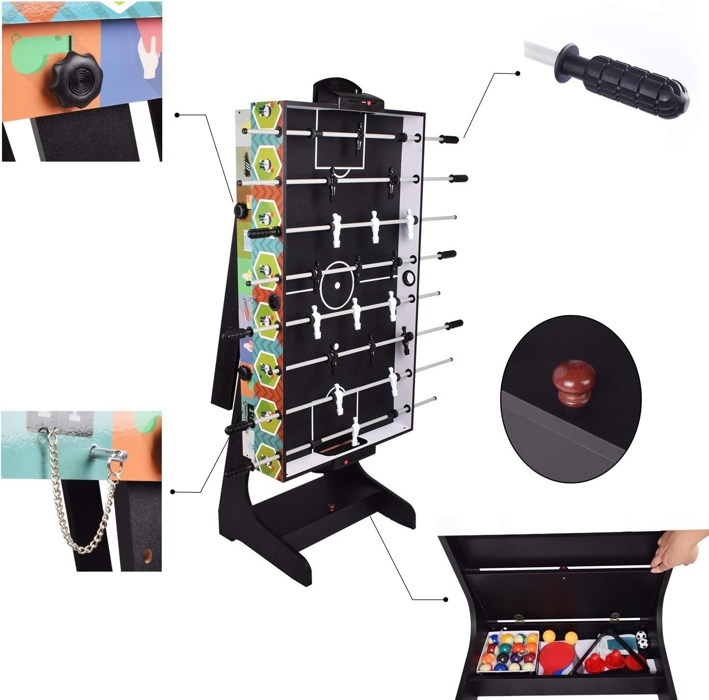4FT 4 in 1 Multi Game Table Folding Pool Foosball Hockey Tennis