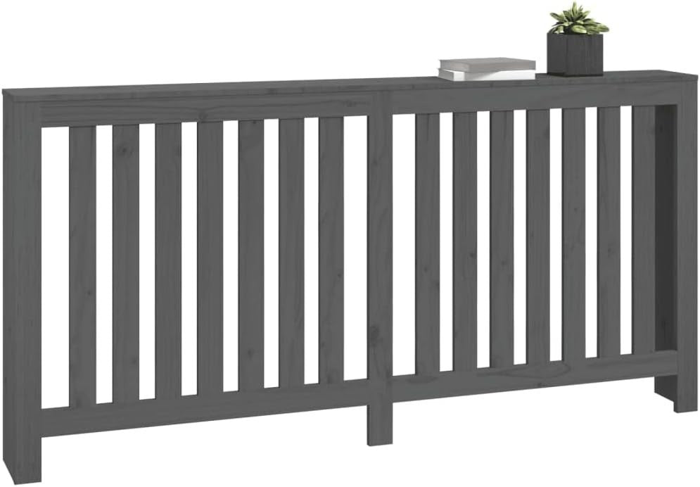 Modern Grey Solid Pine Radiator Cover 169x19x84cm – Slatted Heater Cabinet