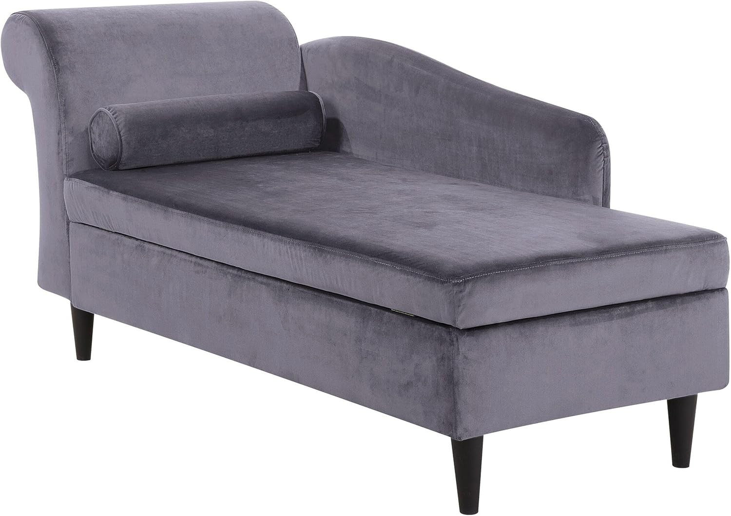 Left Hand Velvet Chaise Lounge w/ Storage Dark Grey Sofa Seat Elegant
