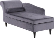 Left Hand Velvet Chaise Lounge w/ Storage Dark Grey Sofa Seat Elegant