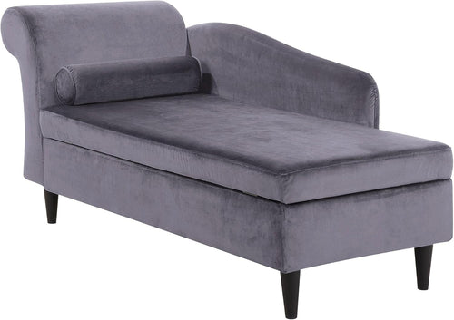 Left Hand Velvet Chaise Lounge w/ Storage Dark Grey Sofa Seat Elegant