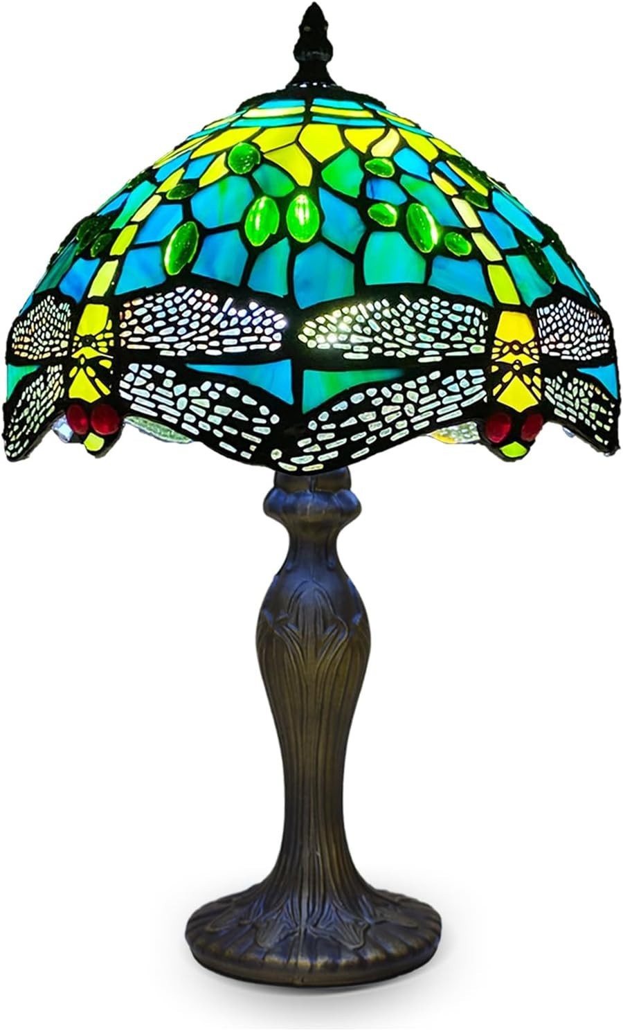 Stained Glass Dragonfly Table Lamp Vintage Style Desk Light Bedroom Decor