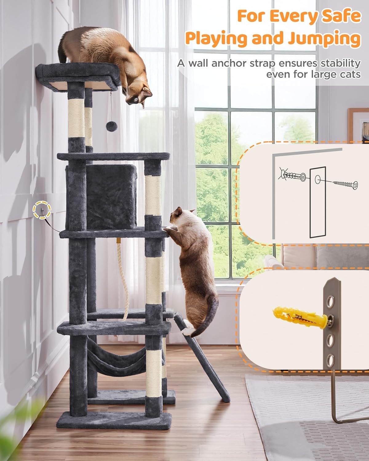 Large Cat Tree 159cm Multi Level Tower With Hammock Scratching Posts