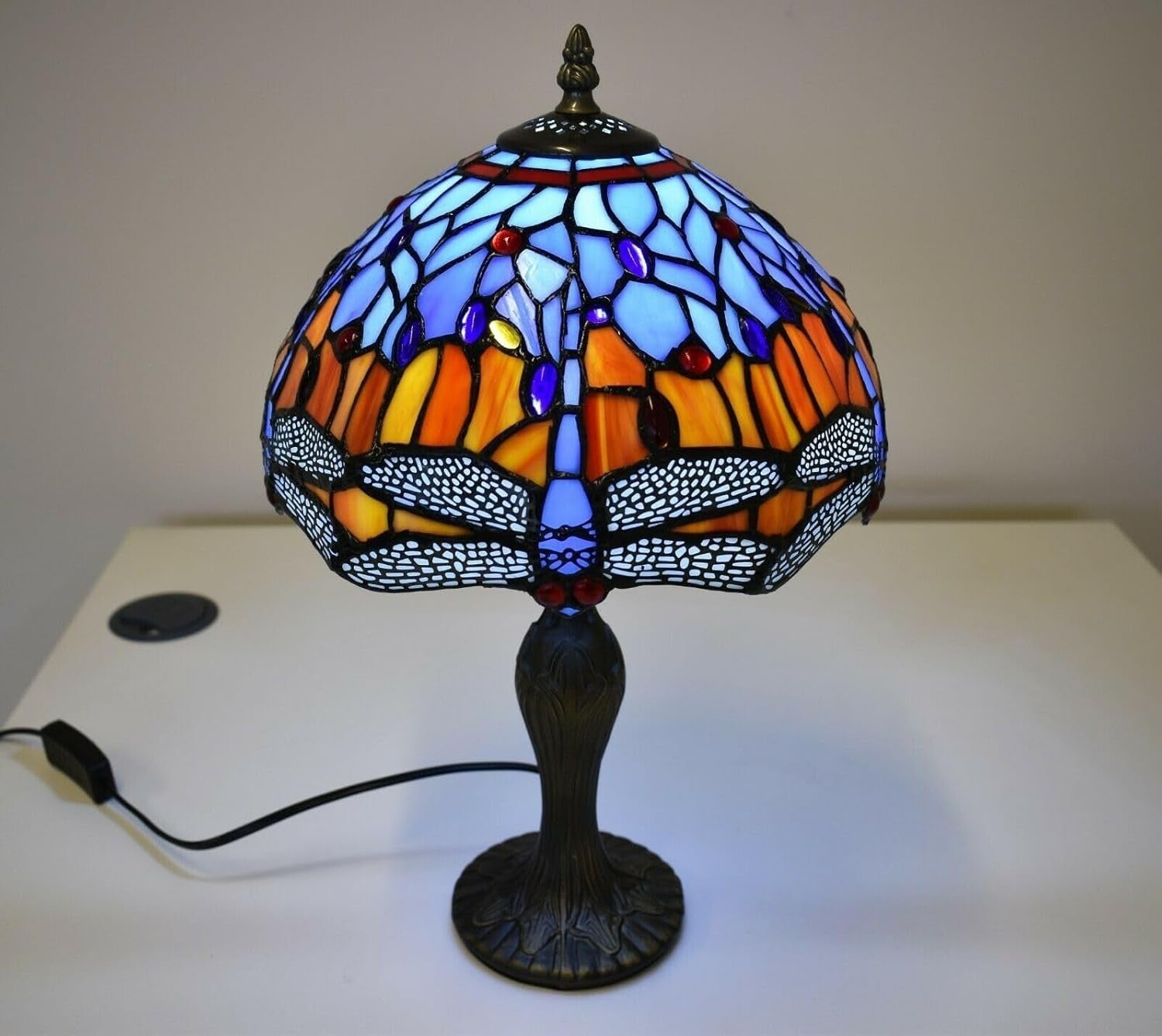 Handmade Tiffany Dragonfly Table Lamp 42cm Tall Stained Glass