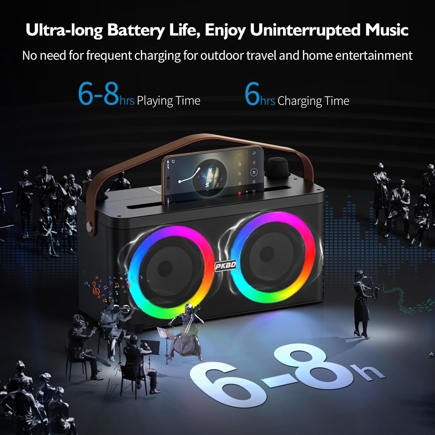 Bluetooth Karaoke Machine with 2 Wireless Mics LED PA Speaker