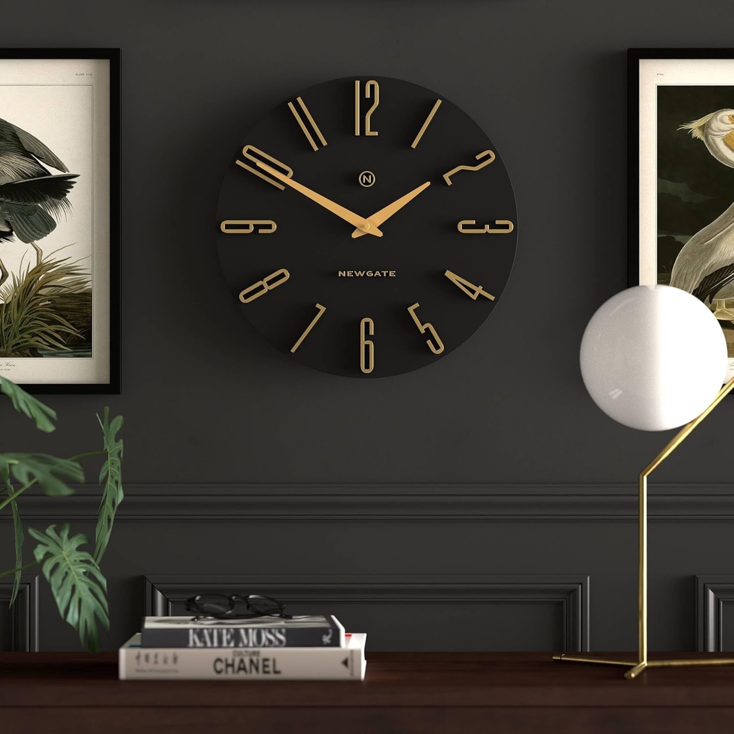 Modern Black Gold Wall Clock 40cm Silent Non-Ticking Retro Decor