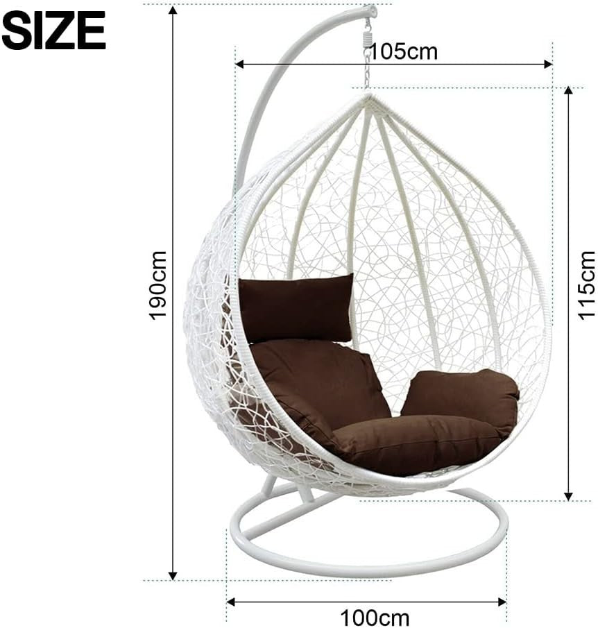 Black Rattan Egg Chair with Stand Outdoor Indoor Swing with Brown Cushion