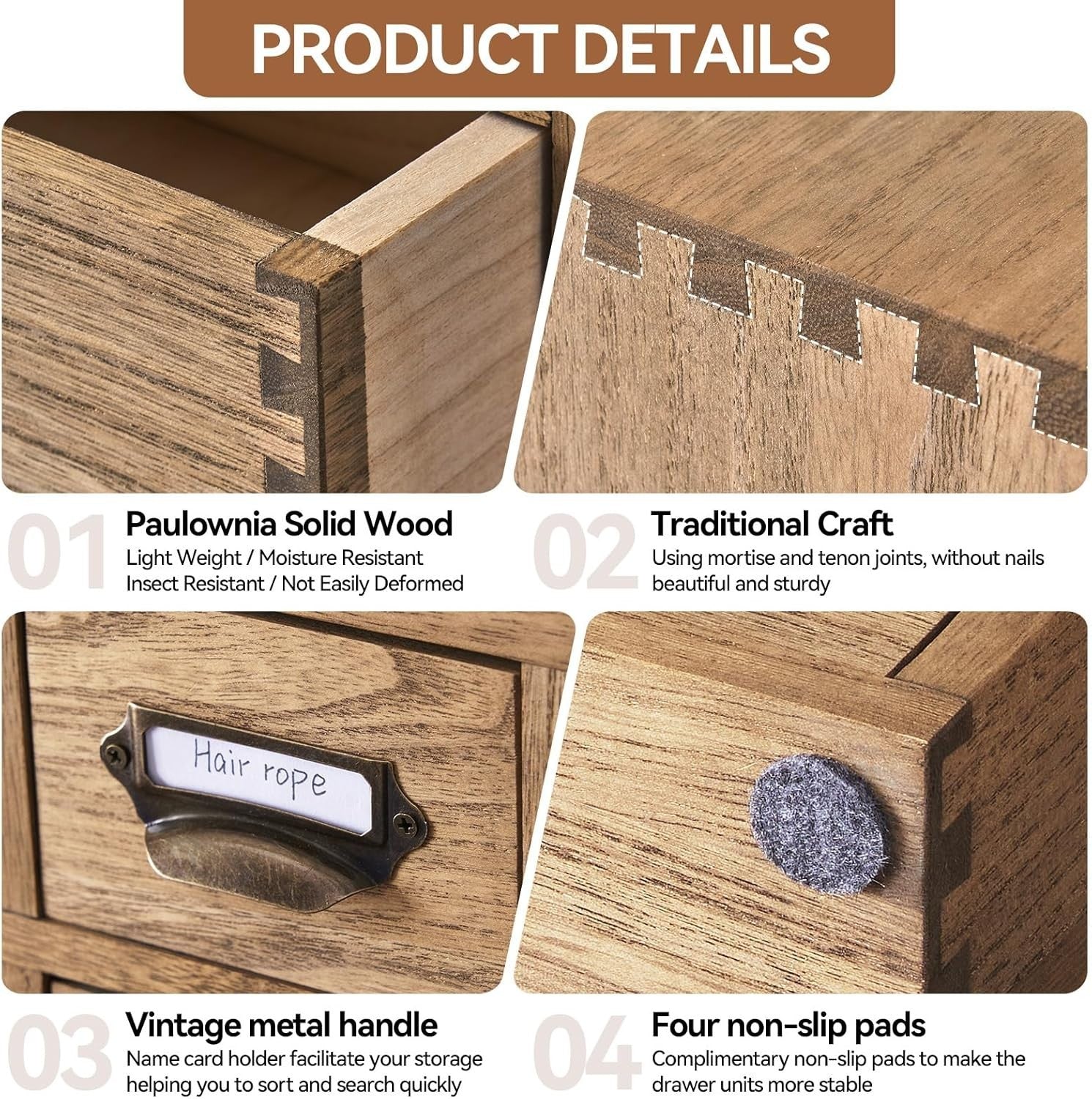 Wood Desktop Organizer 9-Drawer Chest for Jewelry, Tea & Office Supplies