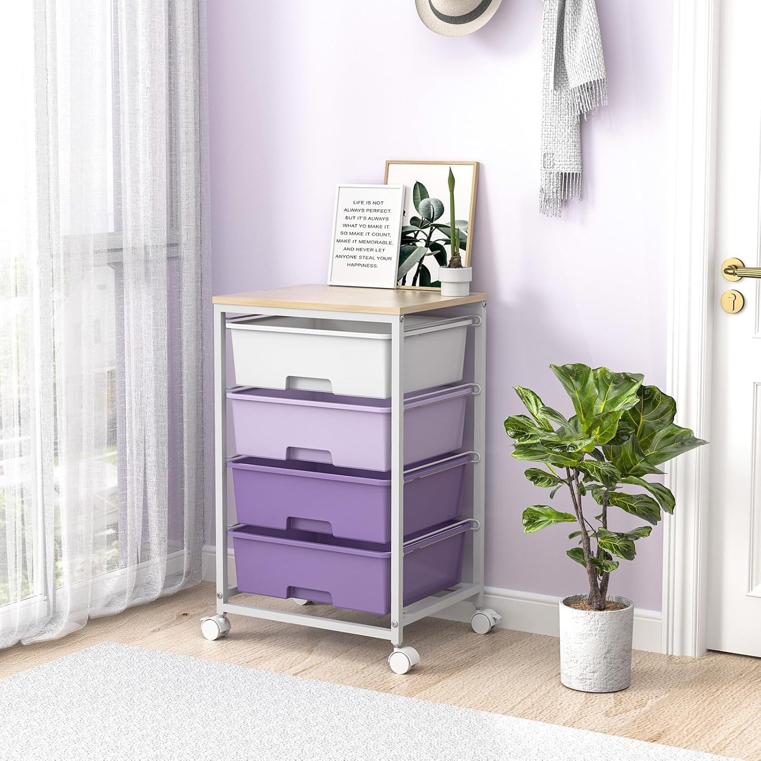 4 Drawer Rolling Storage Cart Mobile Organizer Utility Trolley Purple