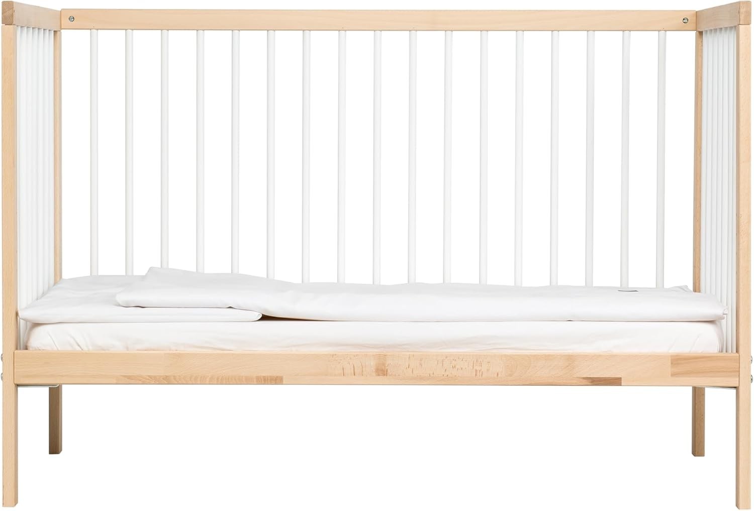 Space Saving Wooden Baby Cot Bed Adjustable Height Toddler Bed White Beech