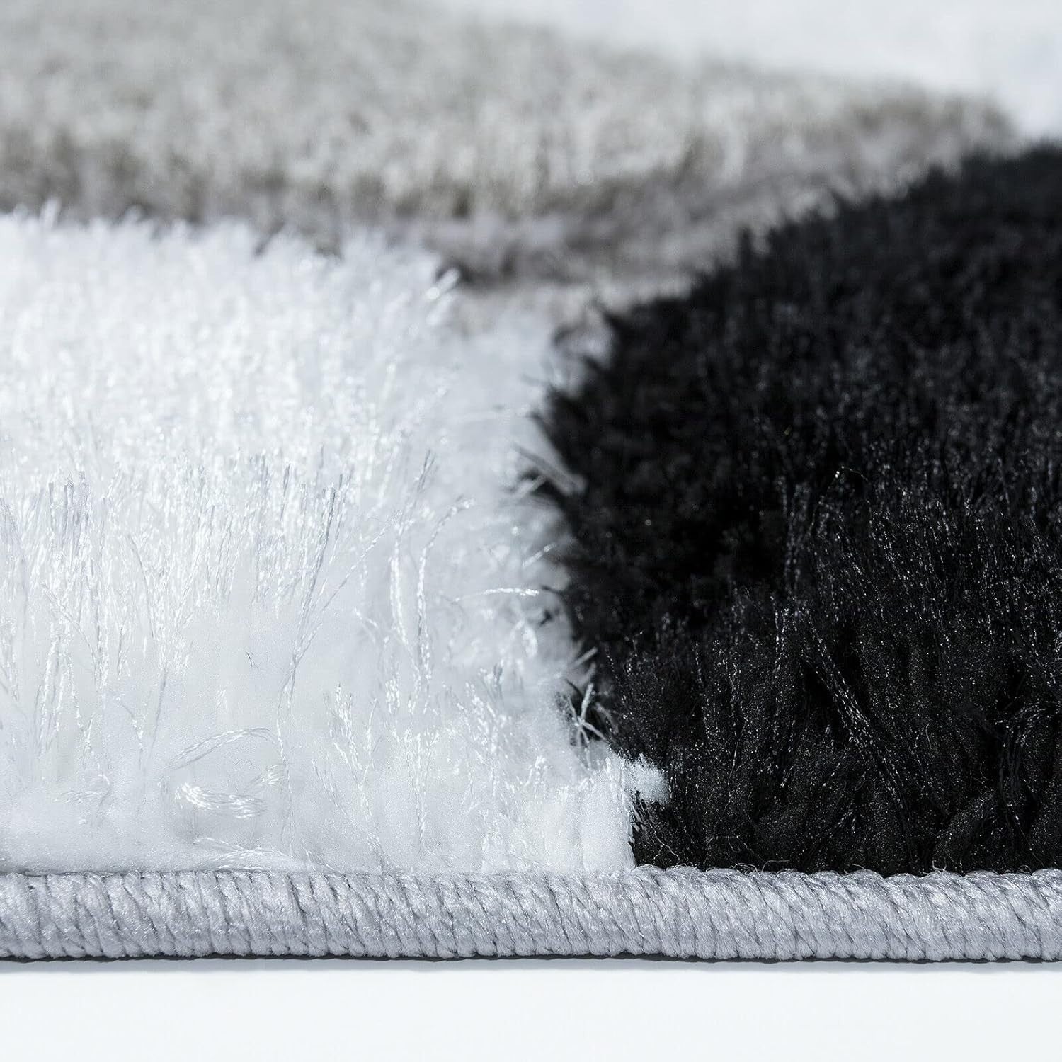 Black White Shaggy Rug 120x170cm Soft Non Shed Modern Living Room Carpet