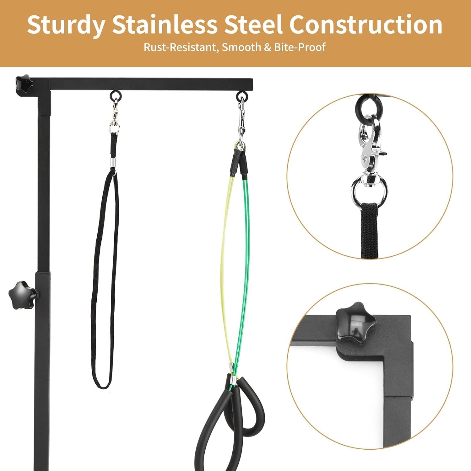 Dog Grooming Arm with Clamp Adjustable Double Loop No Sit Holder Stand