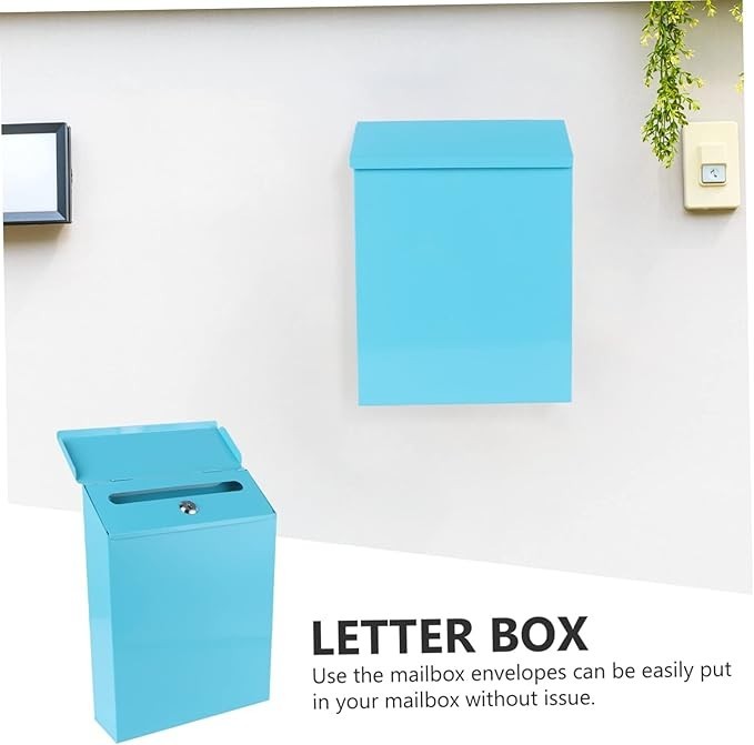 Wall Mounted Iron Mailbox Blue – Secure Outdoor Post Box Modern Decorative