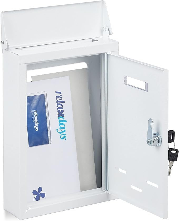 Lockable Wall Mounted Post Box with Keys – Compact Metal Mailbox White