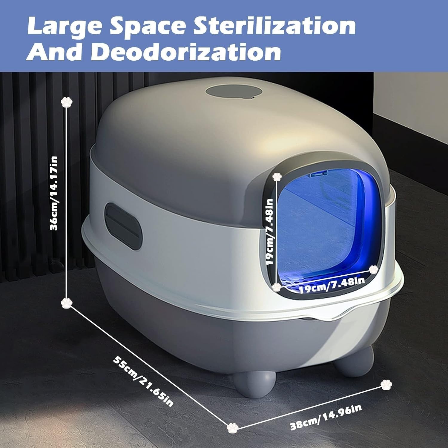 XL Enclosed Cat Litter Box Odor Control Foldable Covered Tray Grey