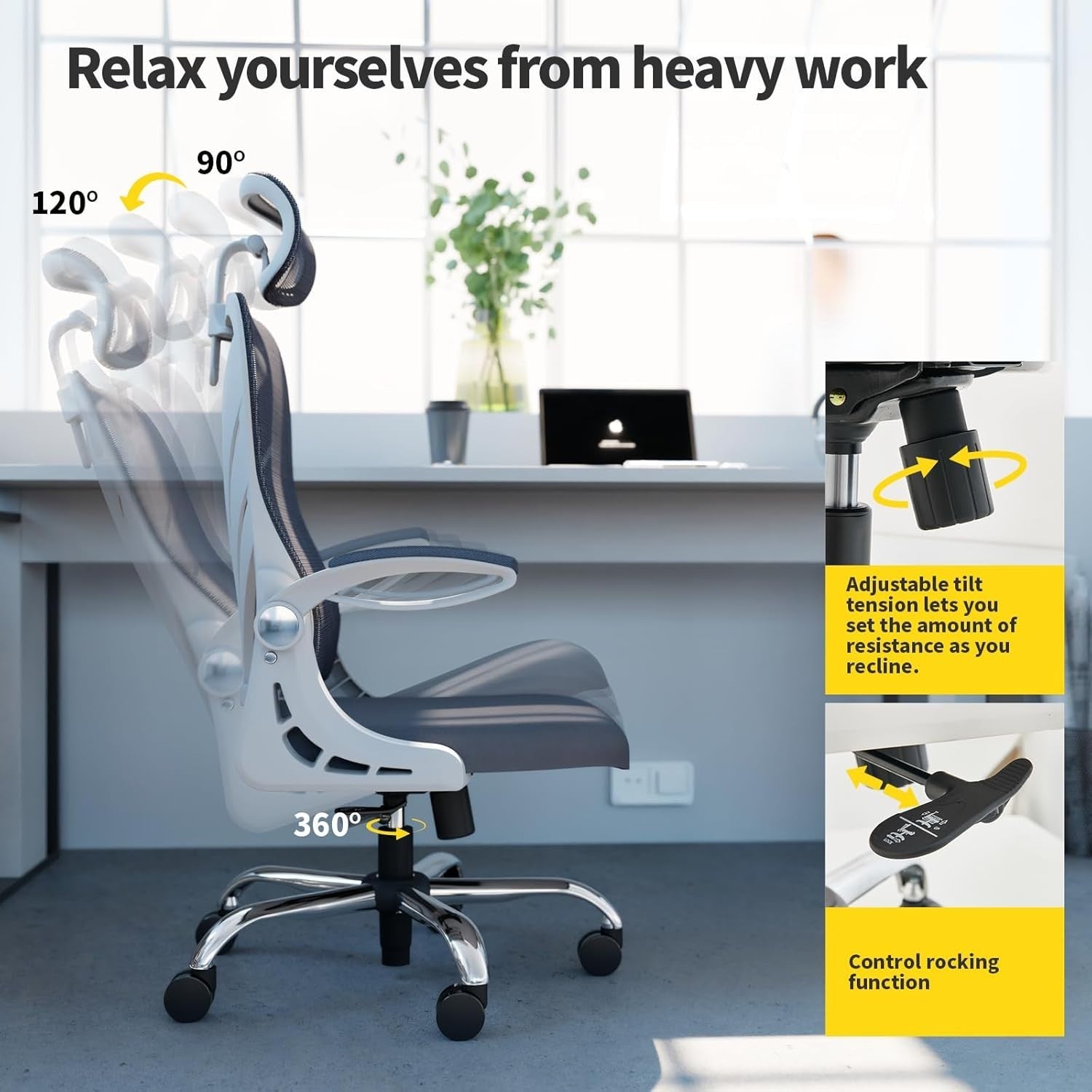 Ergonomic Folding Office Chair Mesh Back Lumbar Support Home Desk Seat