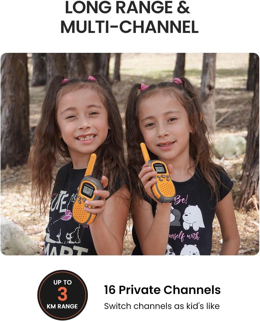 Kids Rechargeable Walkie Talkies 2 Pack Long Range VOX Flashlight Toy