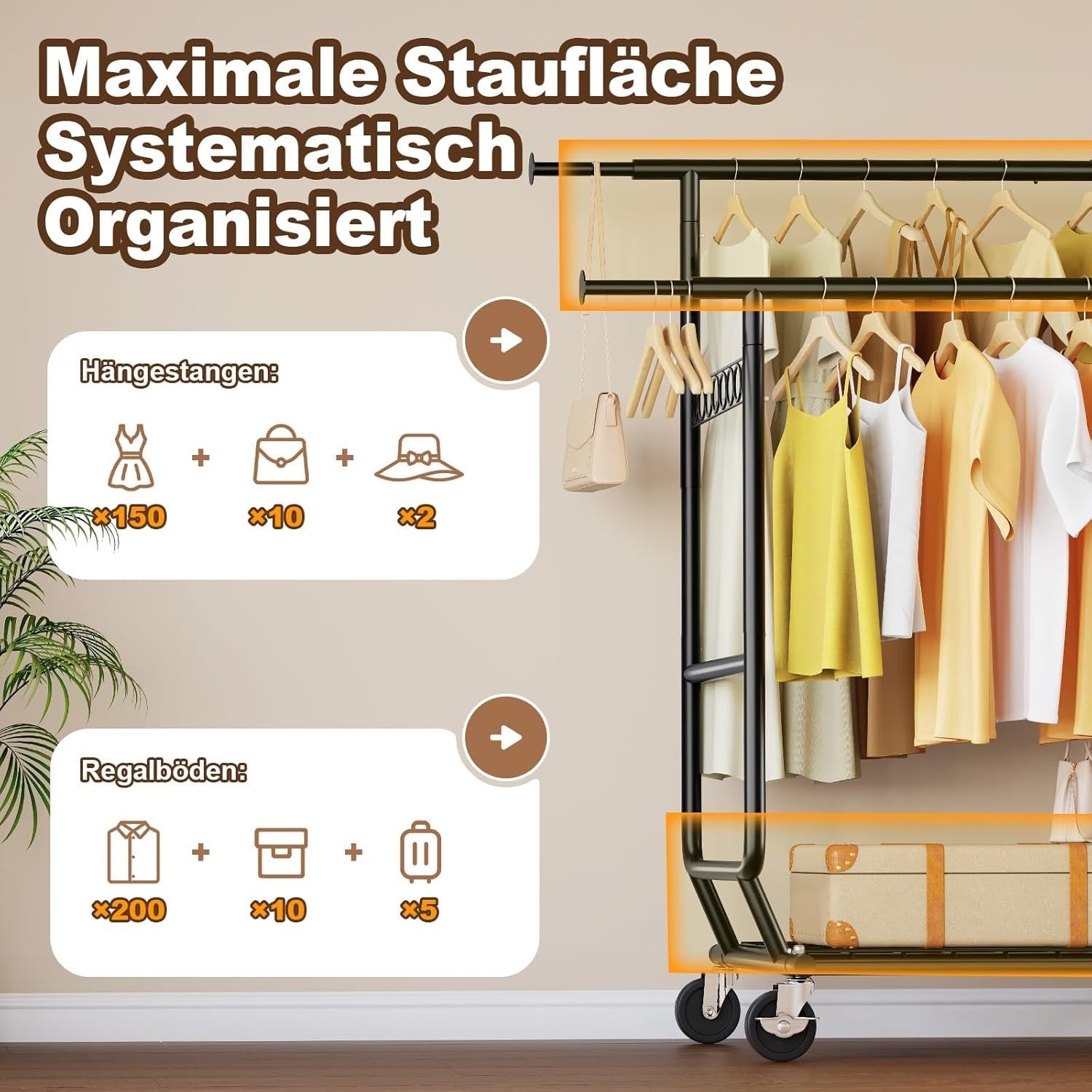 Heavy Duty Double Rail Clothes Rack 650lbs Extendable Black