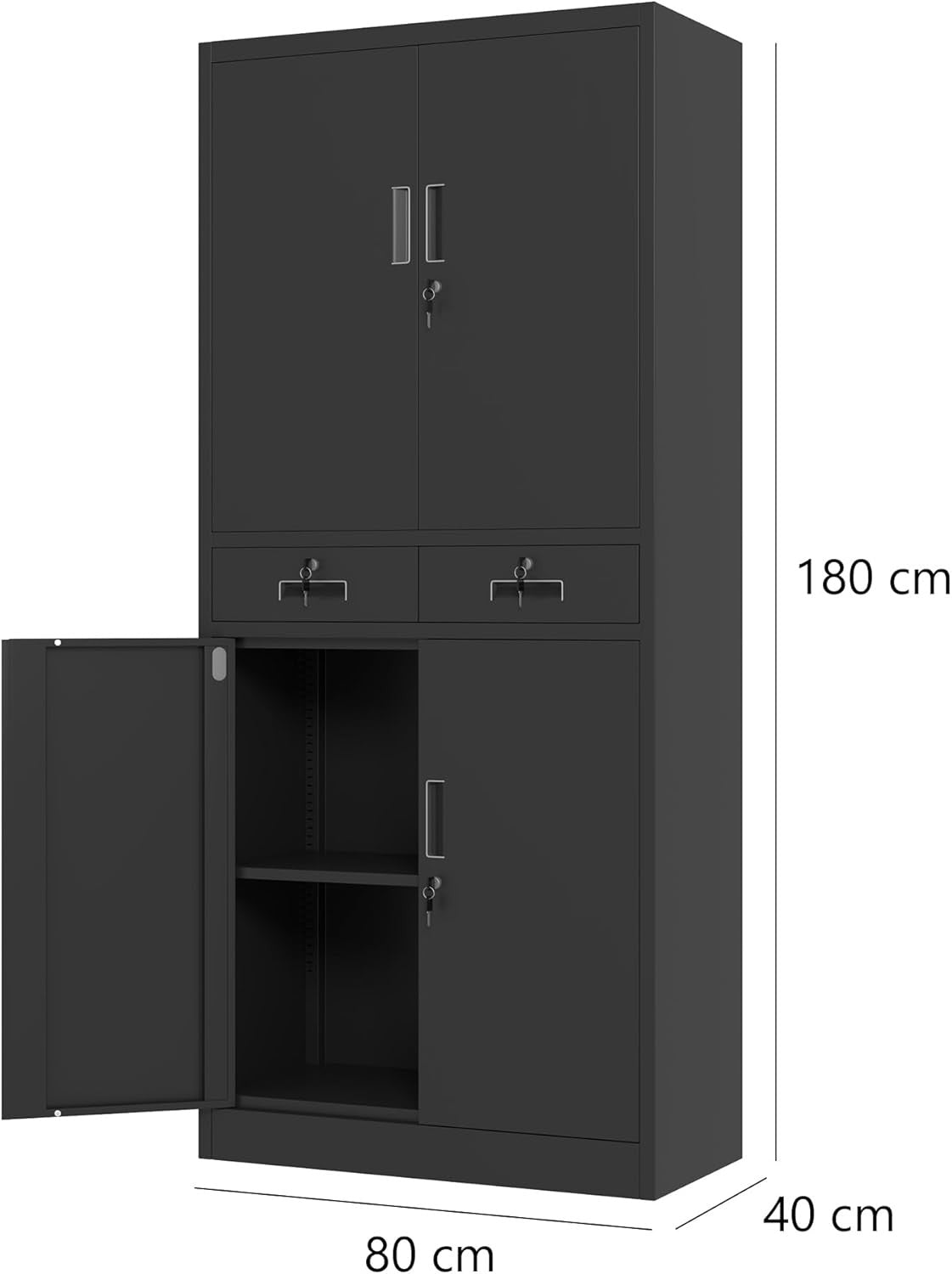Tall Metal Storage Cupboard with Lock Doors Drawers Adjustable Shelves Black