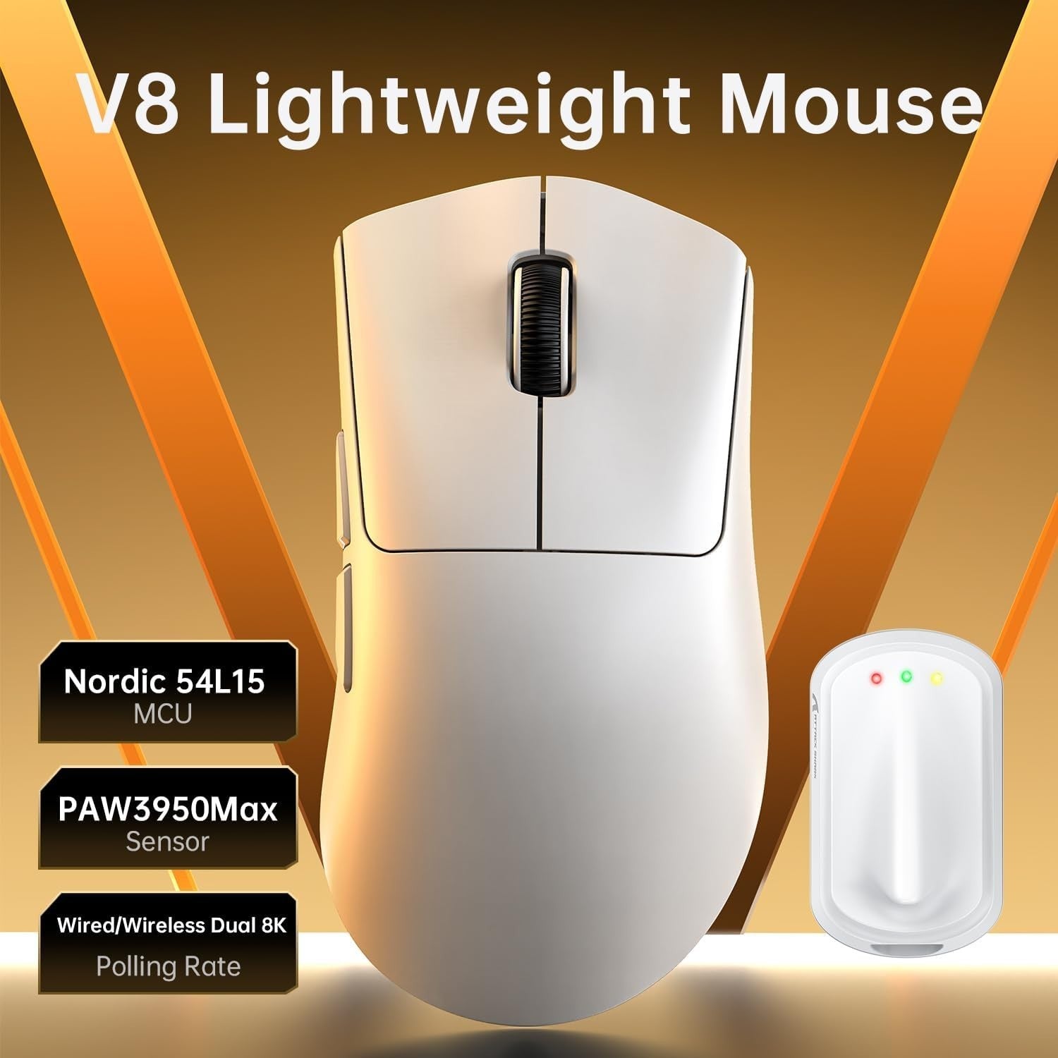 59g 8K Wireless Gaming Mouse Tri-Mode Pro Sensor White