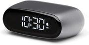Mini Digital Alarm Clock Metallic Grey Rechargeable Touch Snooze Desk Bedside