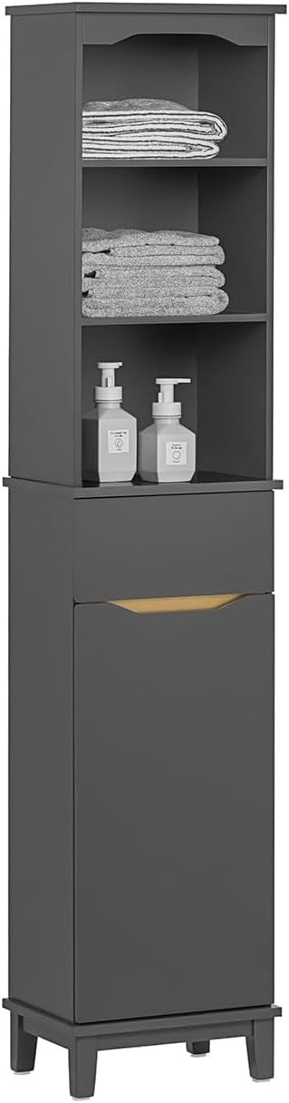 Slim Tall Bathroom Storage Cabinet with 3 Shelves & Drawer – Space Saver