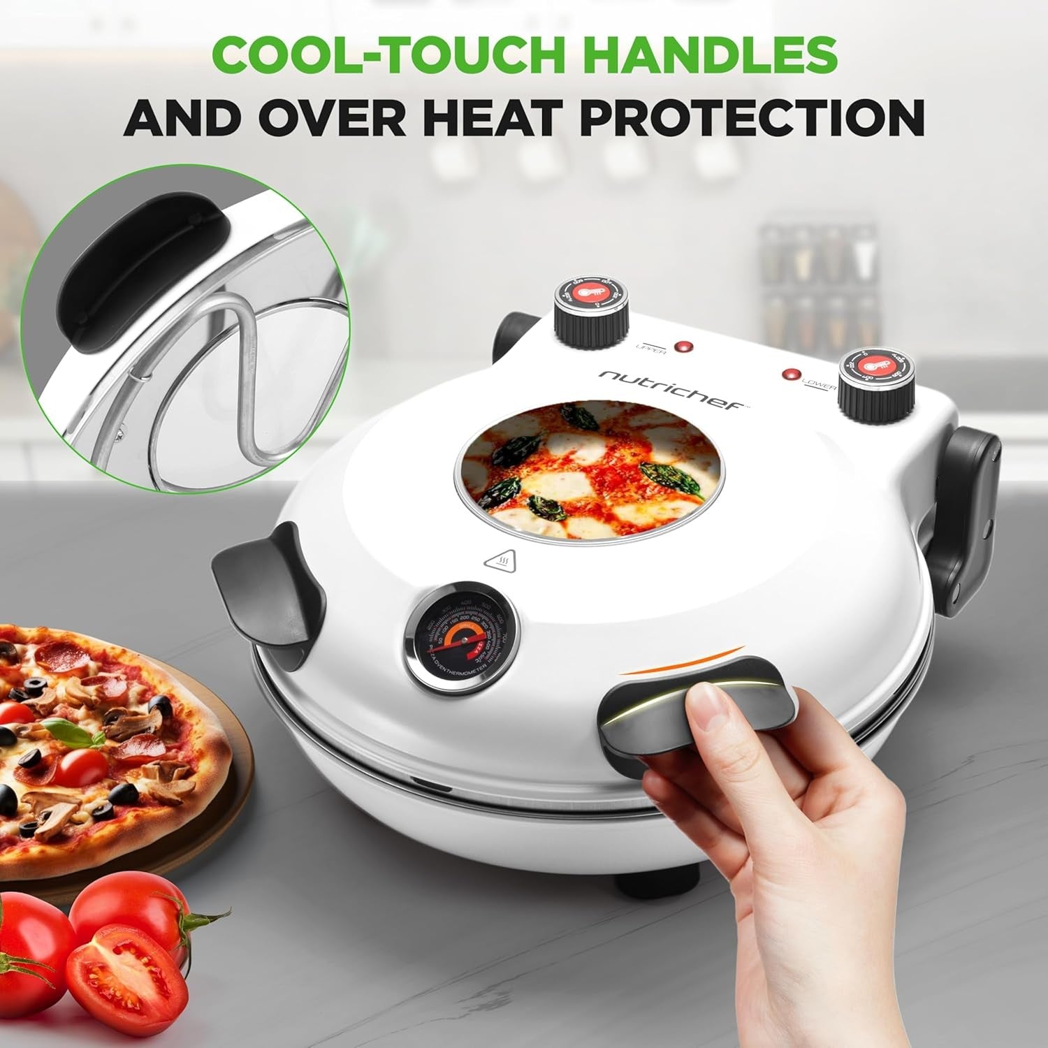 Electric Pizza Oven 30cm 425°C Non-Stick Stone Countertop Cooker White 1200W