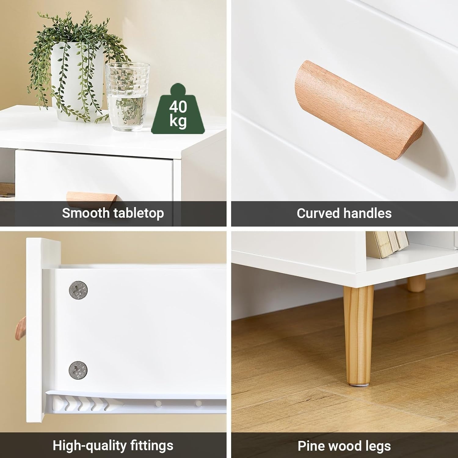 Modern White 3 Drawer Bedside Table with Shelves – Scandinavian Storage Unit