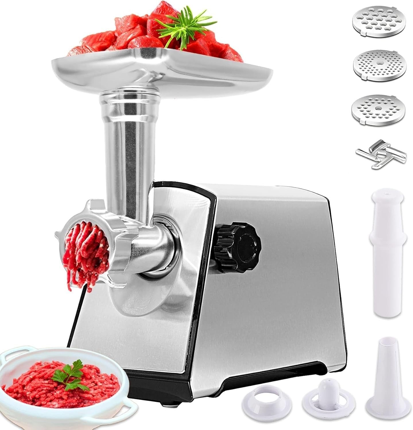 2800W Electric Meat Grinder Sausage Maker Mincer 3 Plates Silver