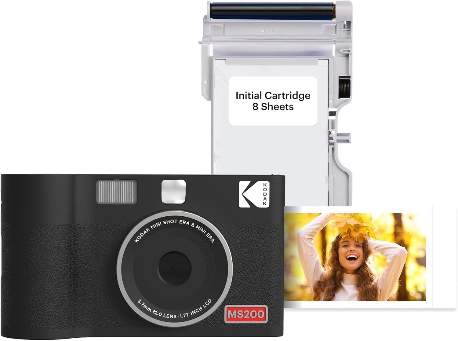 2-in-1 Instant Camera Photo Printer Bluetooth Portable Black 8 Sheets