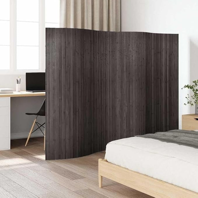 Grey Bamboo Room Divider 250x165cm Roll-Up Privacy Screen for Bedroom Office