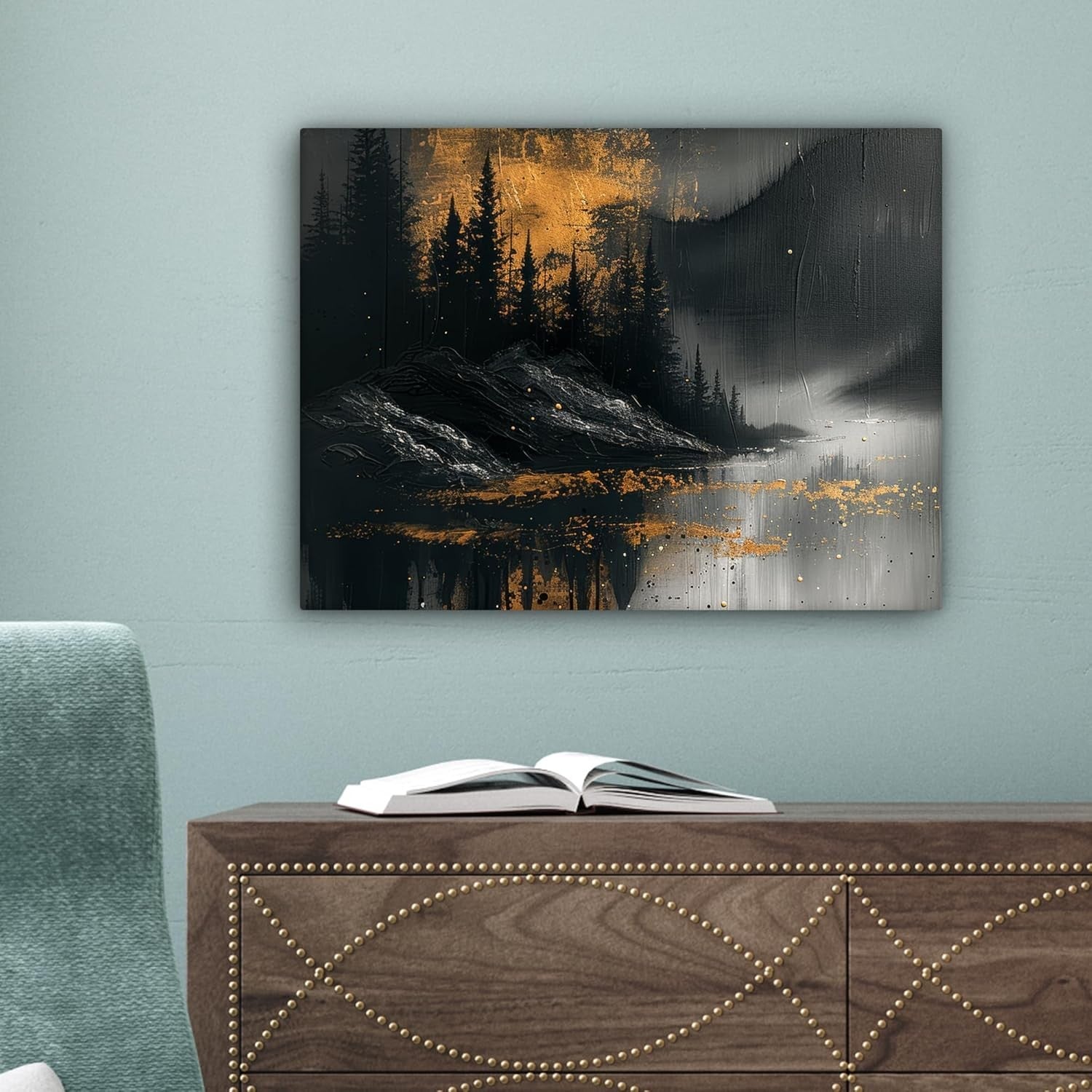 Gold Black Forest Canvas Wall Art 40x30cm Modern Framed Print