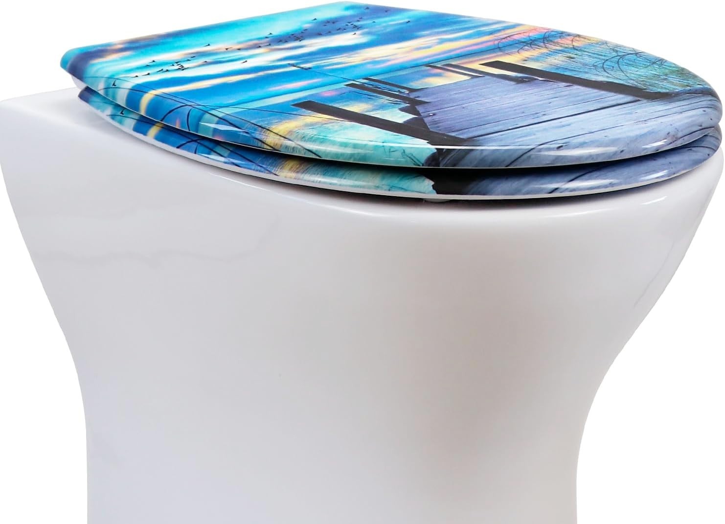 Round Soft Close Toilet Seat Duroplast Quick Release Top Fix Blue 45x37cm