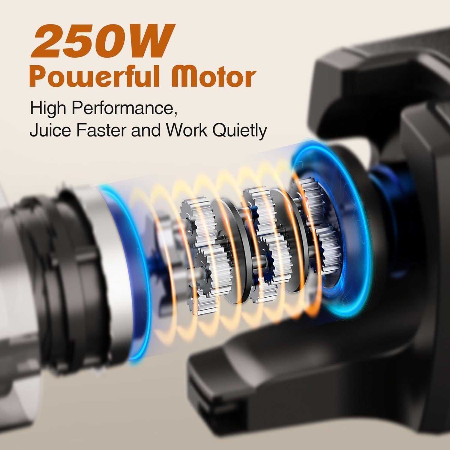 Cold Press Juicer 135mm Wide Mouth Whole Fruit 250W Quiet BPA Free