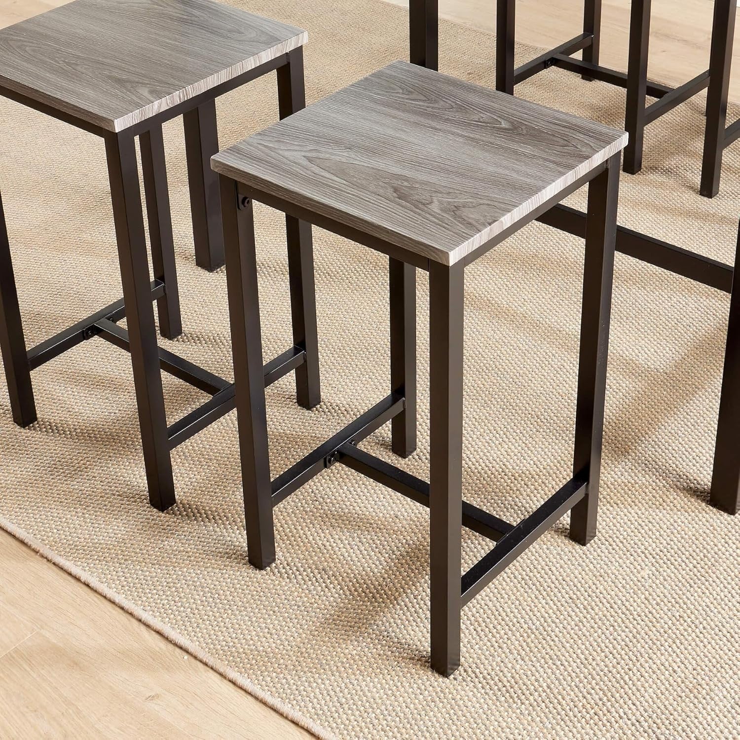 5-Piece Breakfast Bar Table Set with 4 Stools Grey Industrial Dining Furniture