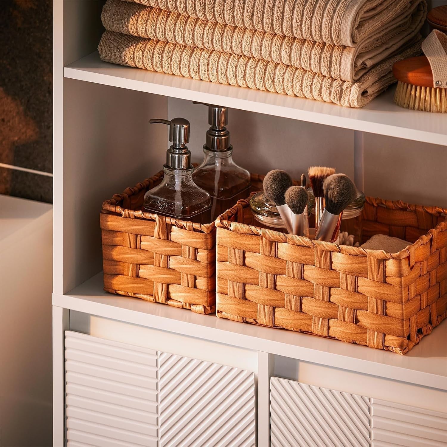 Tall Bathroom Storage Cabinet with Laundry Basket Slim White Unit Shelves 171cm