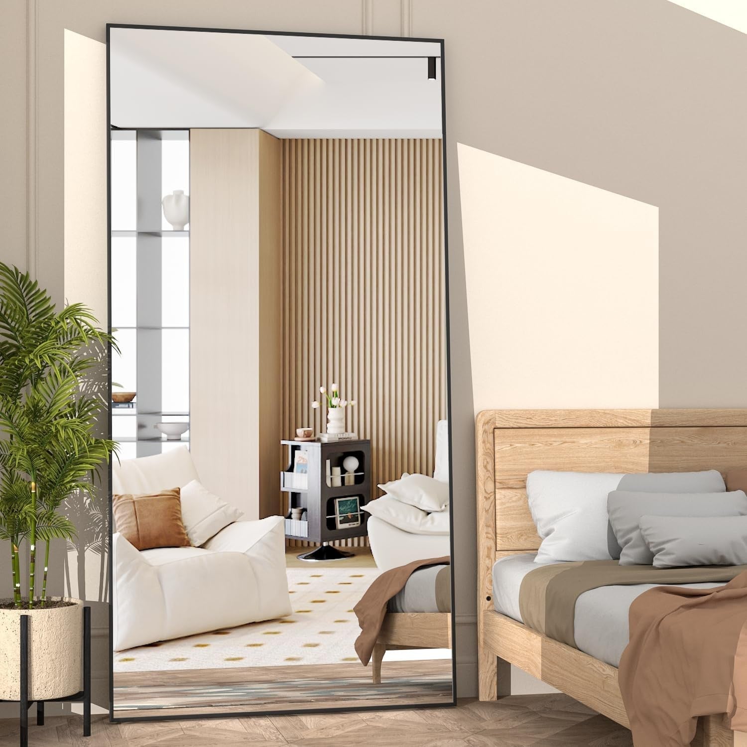 Full Length Floor Mirror 180x80cm Black Frame, Lean or Hang, Crystal Clear
