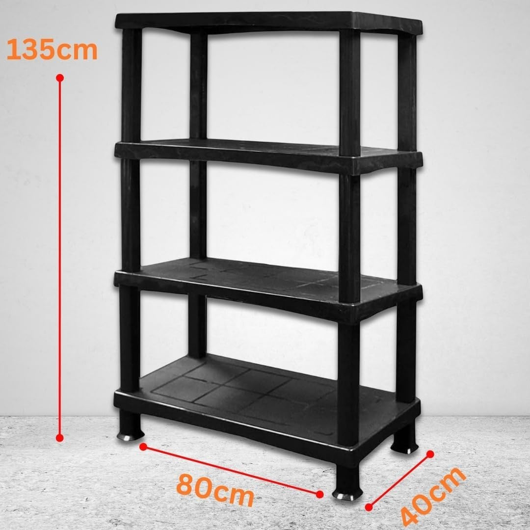 4-Tier Plastic Garage Shelf Heavy Duty Freestanding 135x80x40cm Black