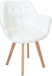 Boucle Swivel Accent Armchair Vanity Makeup Chair White Wood Legs
